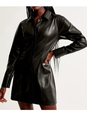 Abercrombie & Fitch Black Vegan Faux Leather Shirt Dress Size XL NWT!